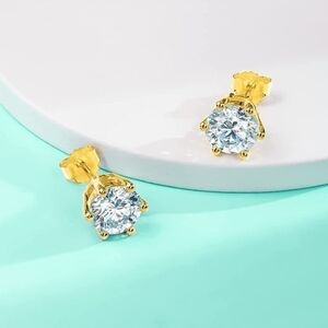 Certified 18k Yellow Gold 2.0cttw Diamond Stud Earrings Moissanite 925 Gift